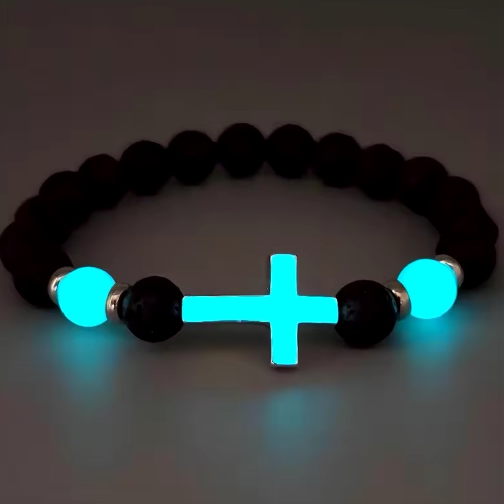 Luminous Beaded Volcanic Stone Bracelet.Unisex